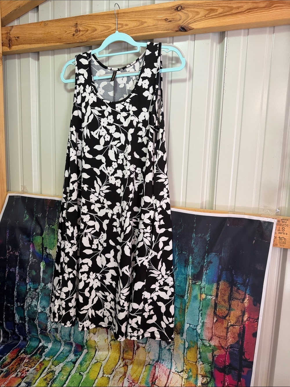 Piphany Black & White Floral Midi Tank Dress